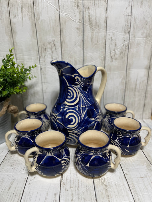Talavera hot chocolate gift set/ceramic server gift set/pitcher and mugs/juego de jarra con jarritos talavera