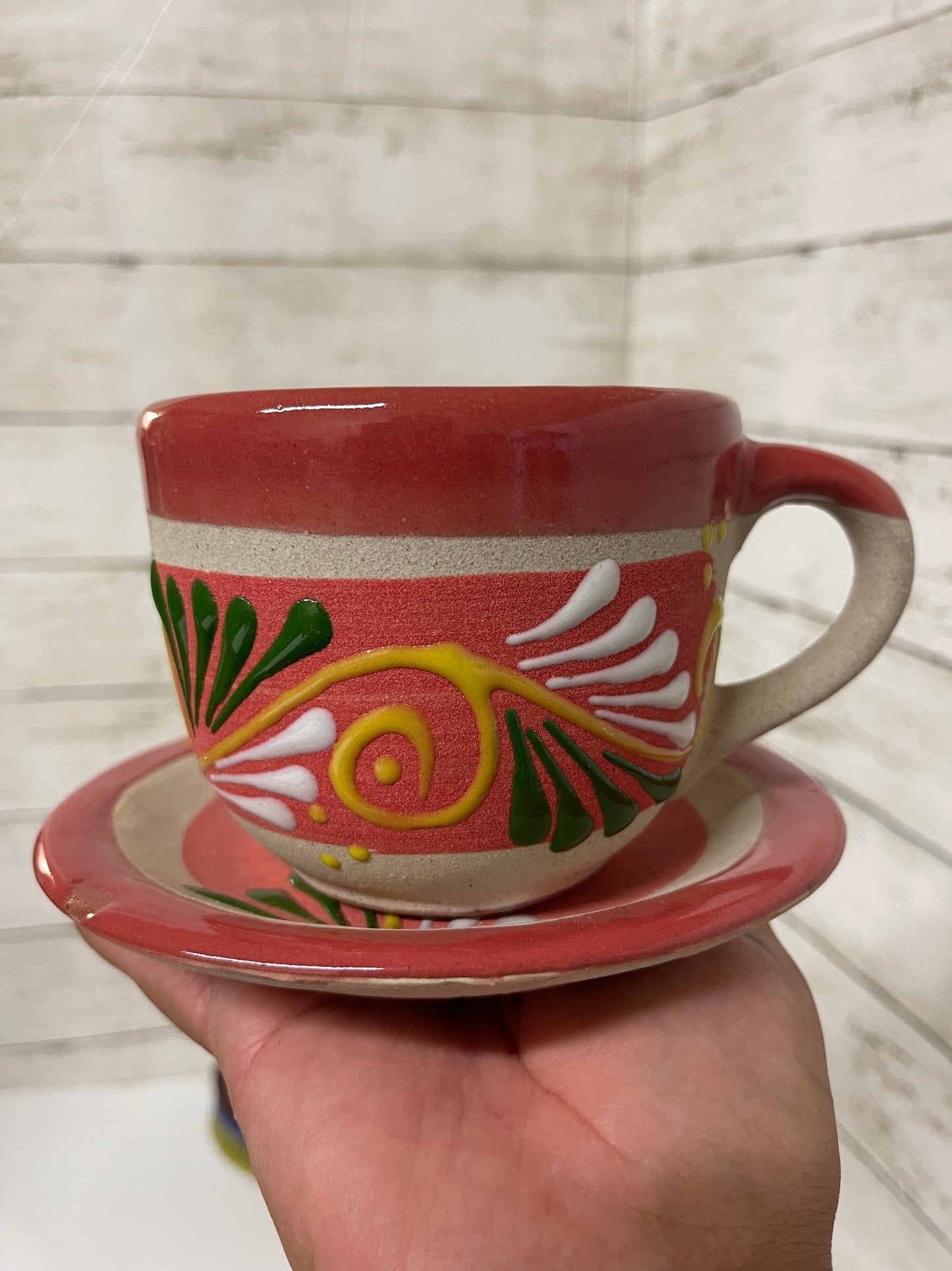 Michoacan pottery mug and plate gift set/barro mexicano taza y plato/artesania mexicana/juego de te/coffee gift set