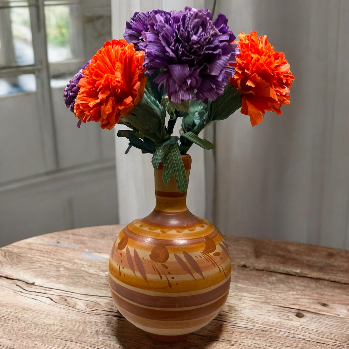 Flores artesanales día de muertos/cempasuchil de hoja seca/corn husk cempasuchil/marigold hand made flowers 3pc set