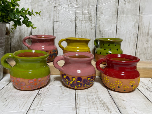 Puebla Mexico pottery Jarrito de barro cafetero/colored terracotta coffee mug