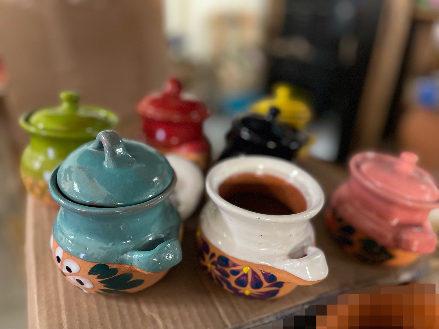 Mexico Terracotta mini ollita con tapa/mini ollita de barro/ollita frijolera/barro poblano mini ollita/barro de Mexico