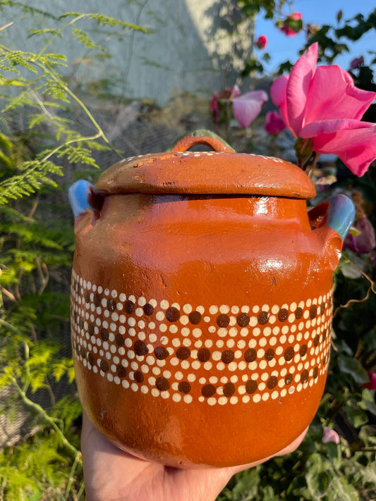 Olla frijolera Capula/olla florero/olla Michoacana/olla de barro frijolera con tapa/vintage bean pot with lid/handmade pot/handcrafted Mexico pot/florero de barro