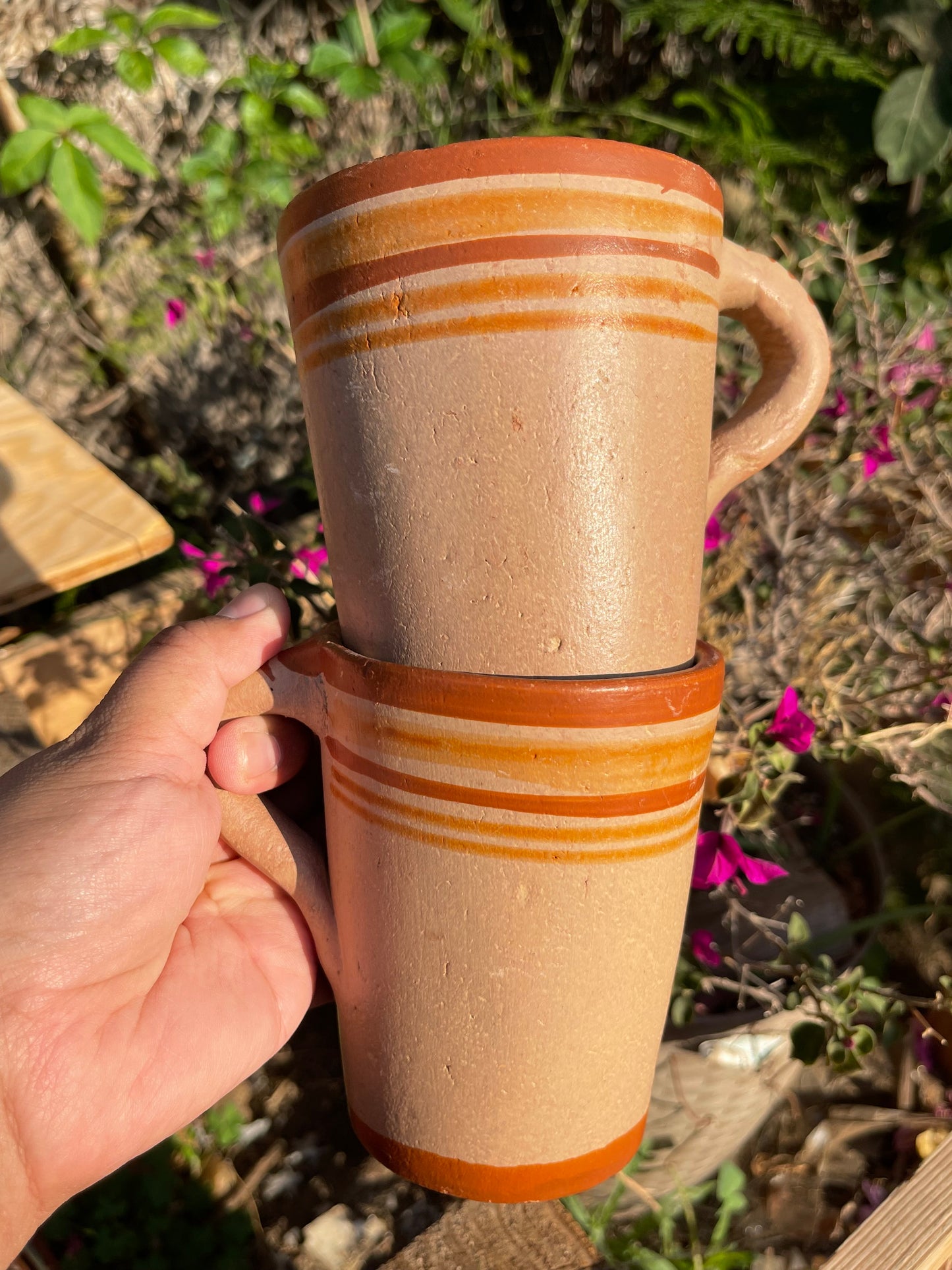 Mexico handcrafted rustíc vintage water jug/decanter/carafe/terracotta water jug/ botellon de barro natural