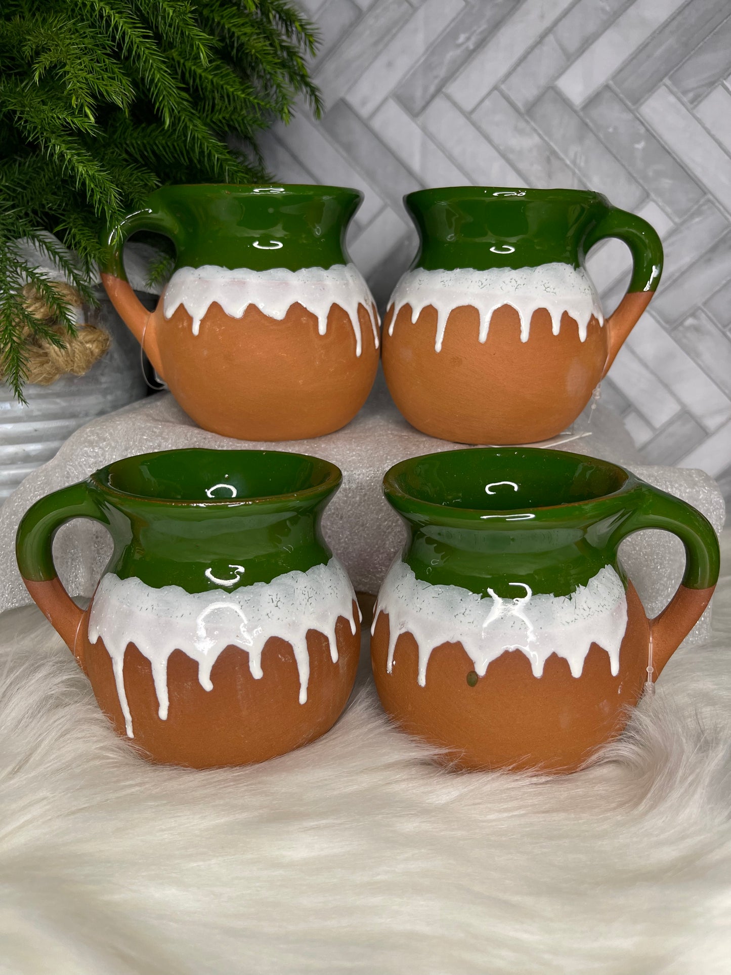 Mexican 4pc handmade terracotta coffee mug 2-tone- jarritos cafetero