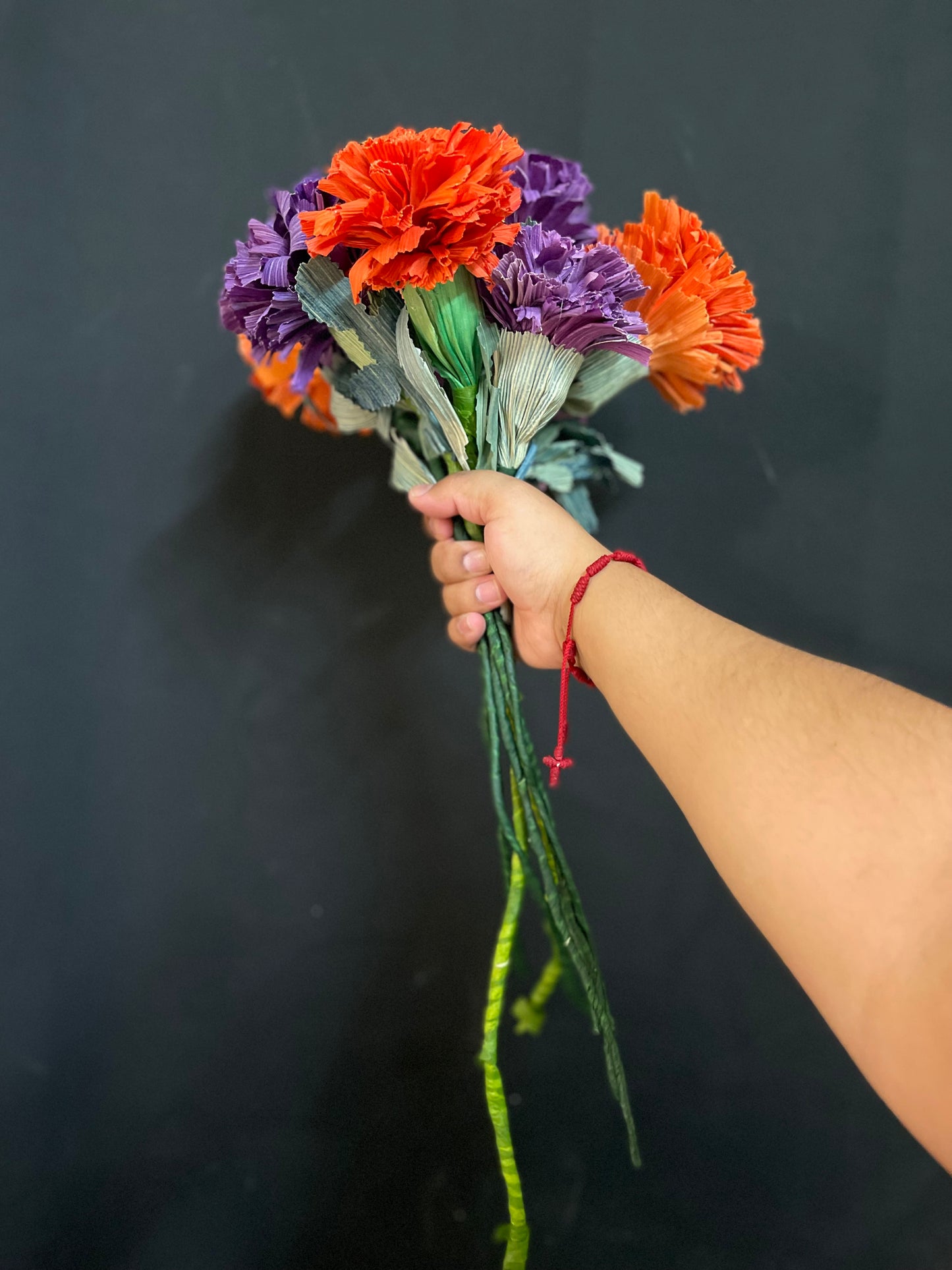 Flores artesanales día de muertos/cempasuchil de hoja seca/corn husk cempasuchil/marigold hand made flowers 3pc set