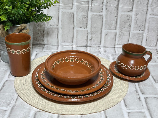Mexico Handcrafted Tonala, Jalisco terracotta dinnerware- vajilla de barro hecho a mano.