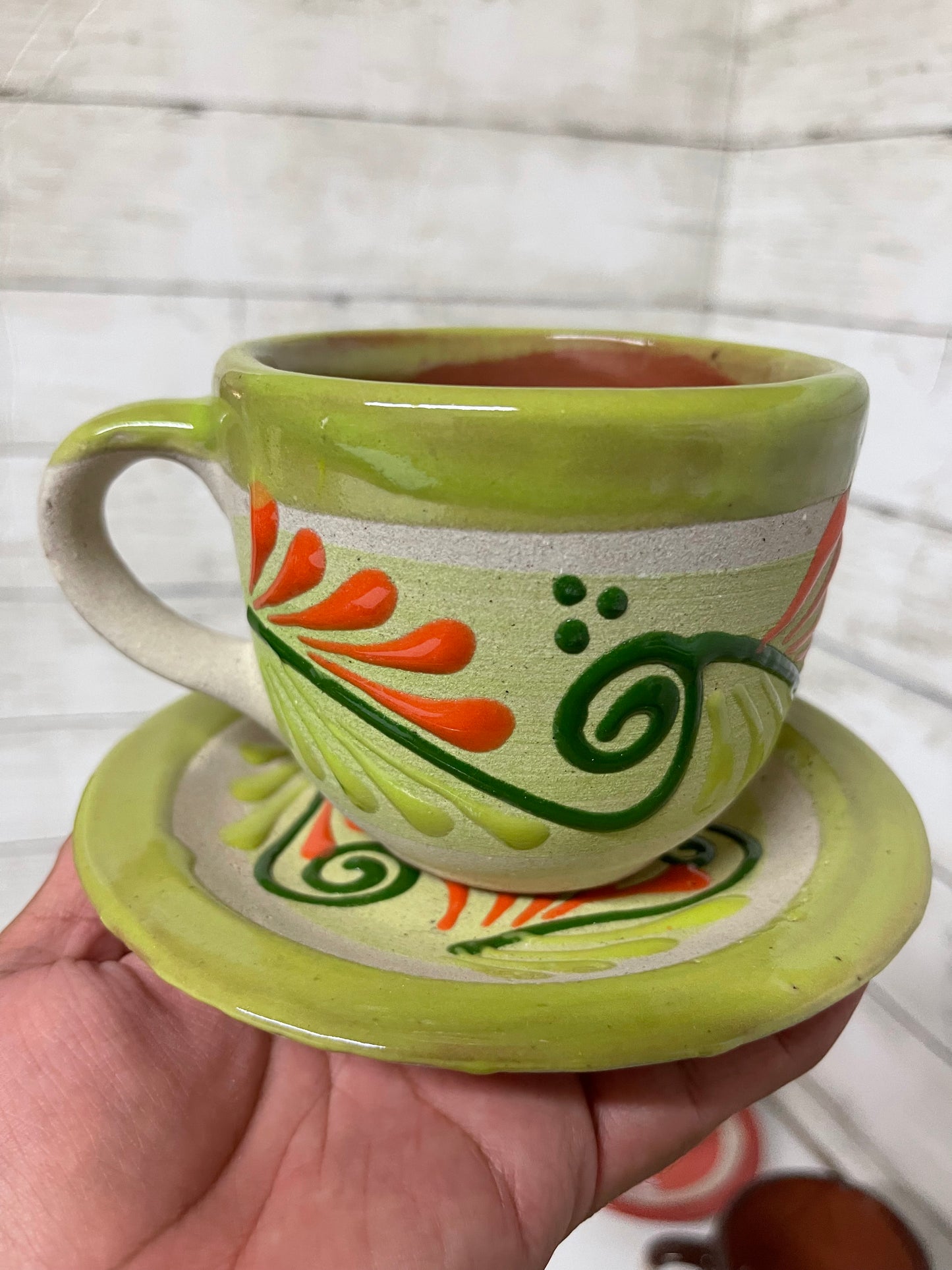 Michoacan pottery mug and plate gift set/barro mexicano taza y plato/artesania mexicana/juego de te/coffee gift set