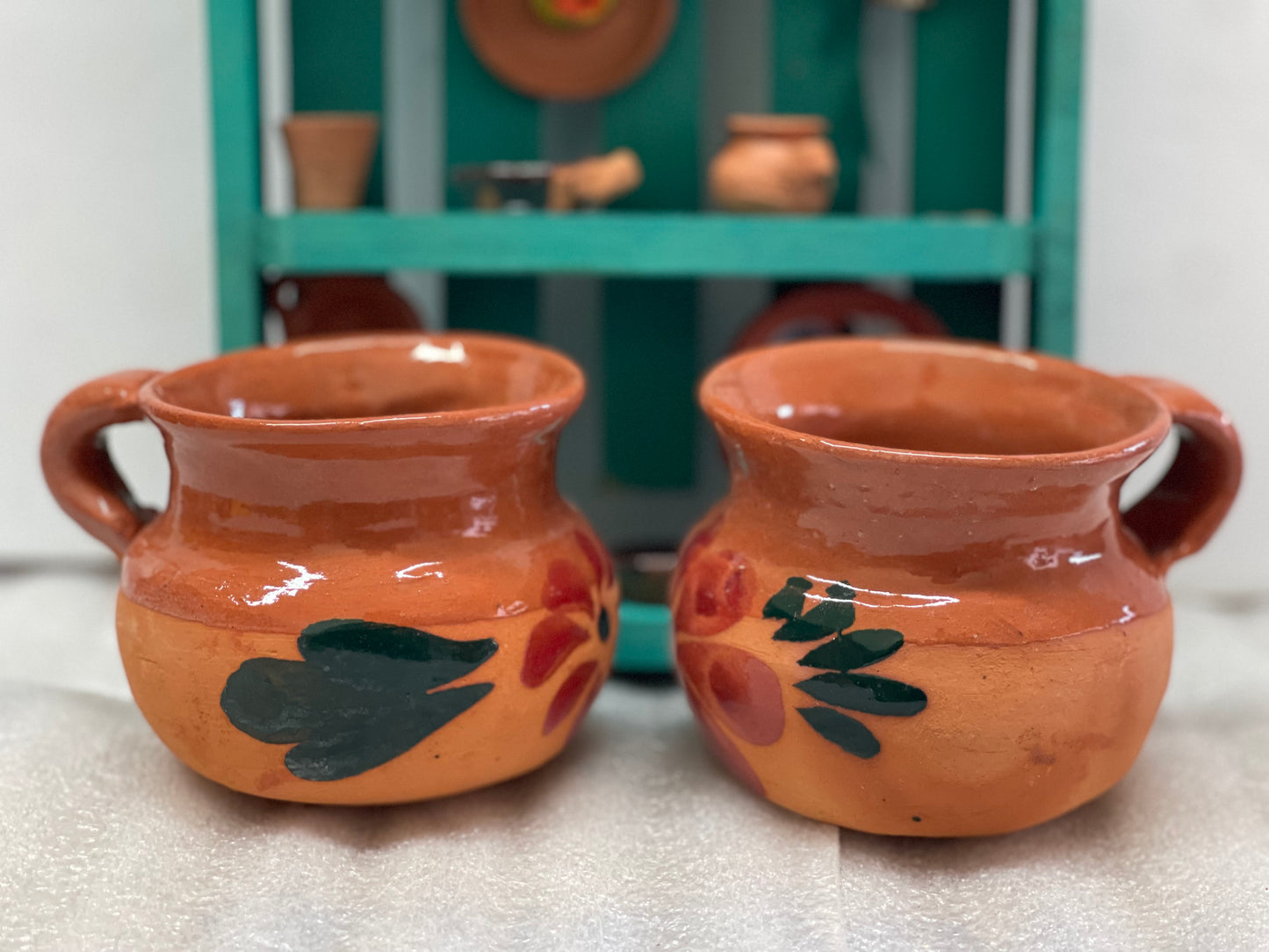 Mexican terracotta cafetero mug.2pc Mexican mug. Mexican cup. Barro de Puebla. Taza de barro. Barro Poblano. Lead free mexican mug.