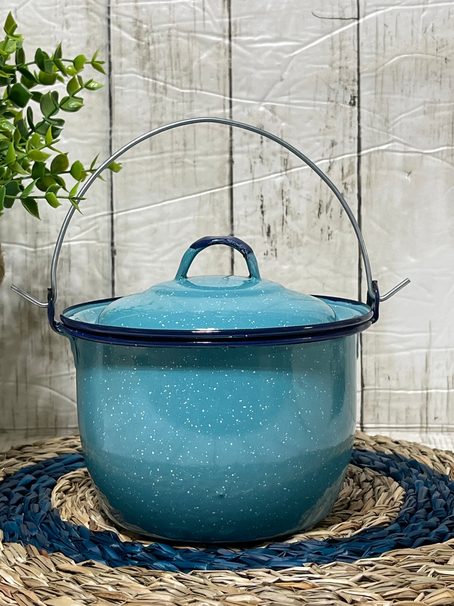 Peltre mexicano/blue-steel-1.5qt round pot with handle/ollita de peltre redonda,