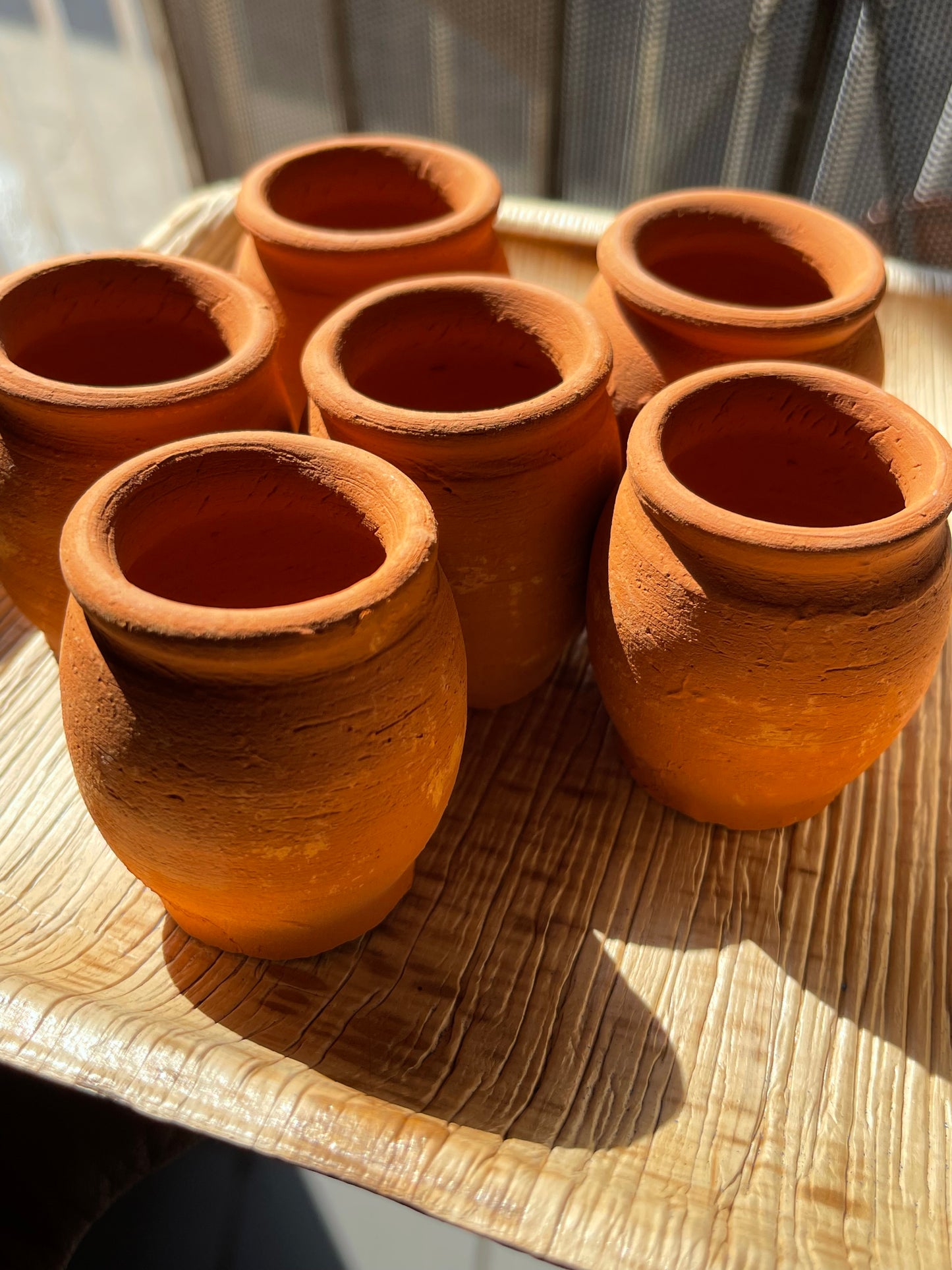 Mexican handmade glass shot/mini cantarito/natural terracotta tequila cups/cantarito tequilero de barro/mini moi cantarito