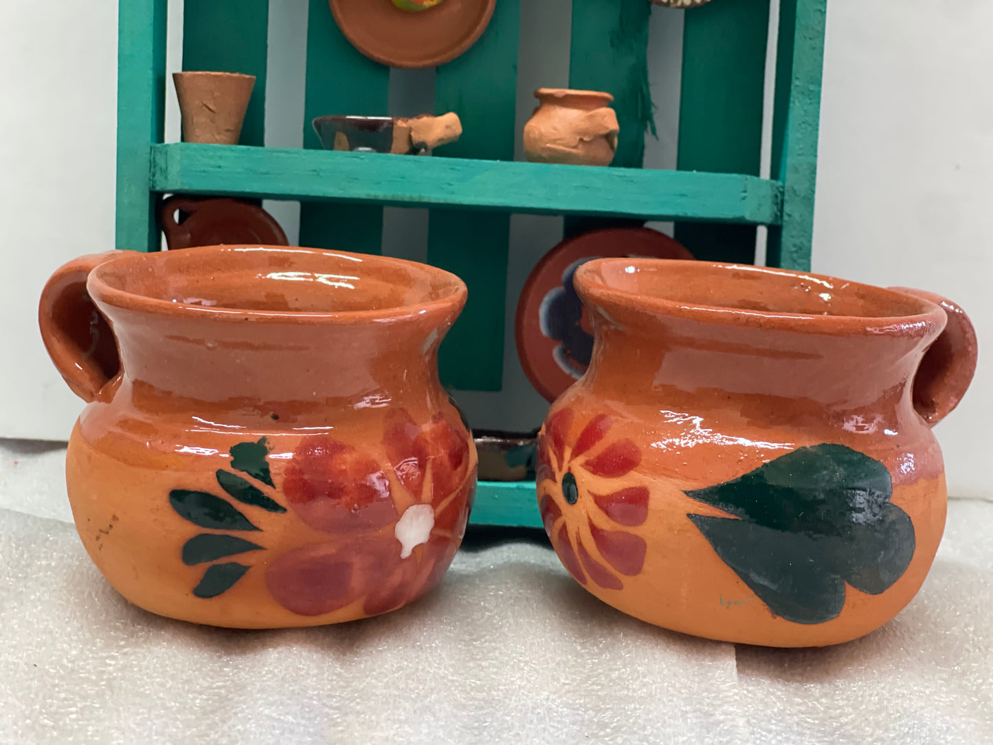 Mexican terracotta cafetero mug.2pc Mexican mug. Mexican cup. Barro de Puebla. Taza de barro. Barro Poblano. Lead free mexican mug.