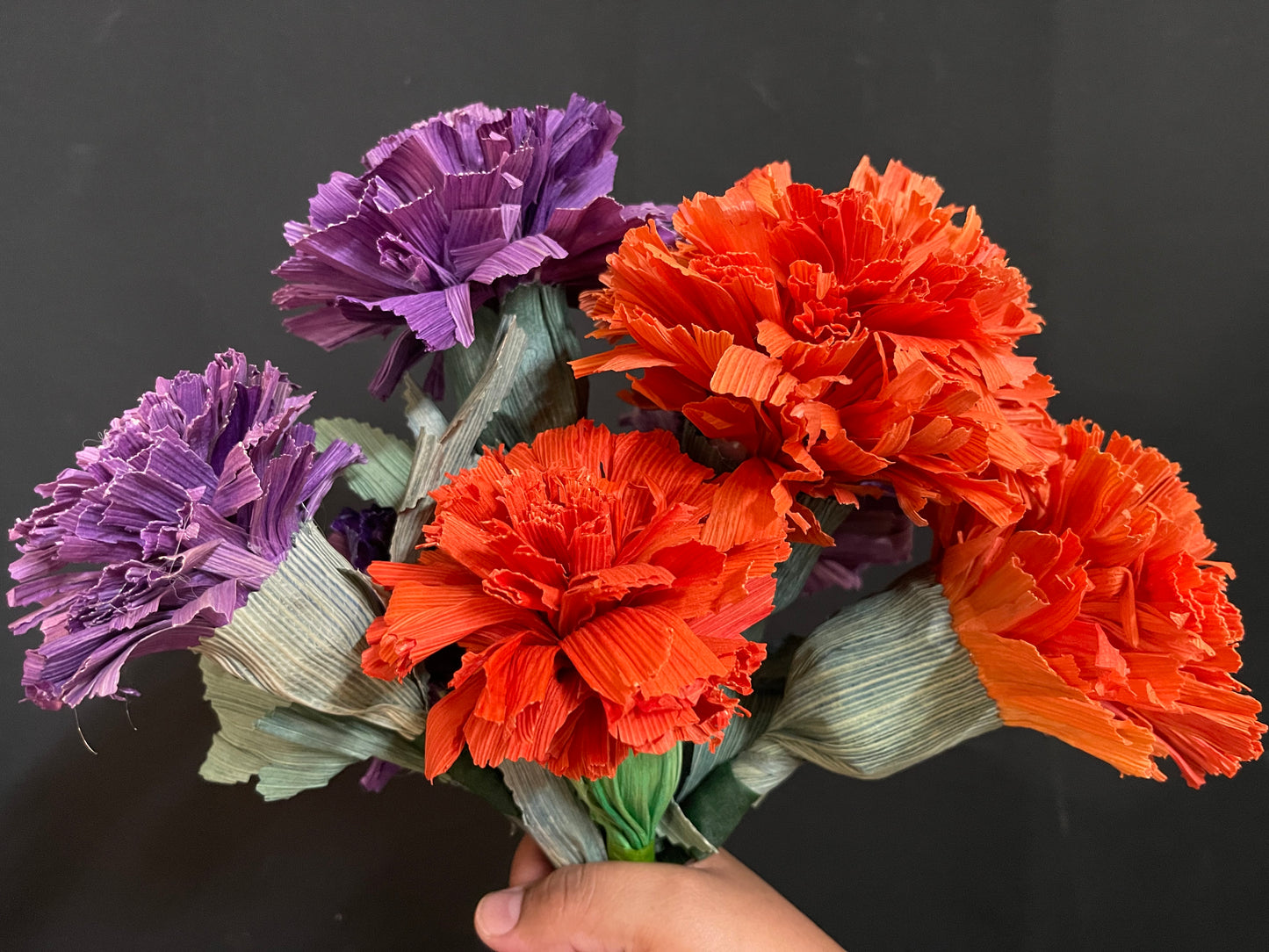 Flores artesanales día de muertos/cempasuchil de hoja seca/corn husk cempasuchil/marigold hand made flowers 3pc set