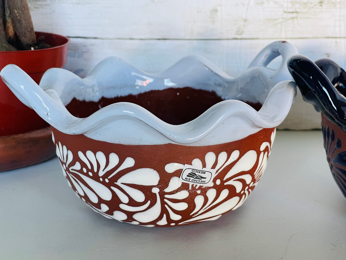 Barro Talavera salsera 7”/mexico Talavera design terracotta salsa bowl