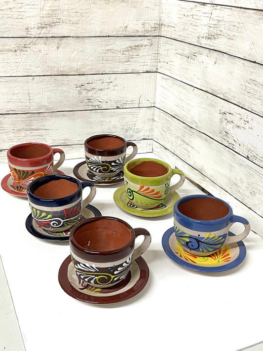 Michoacan pottery mug and plate gift set/barro mexicano taza y plato/artesania mexicana/juego de te/coffee gift set