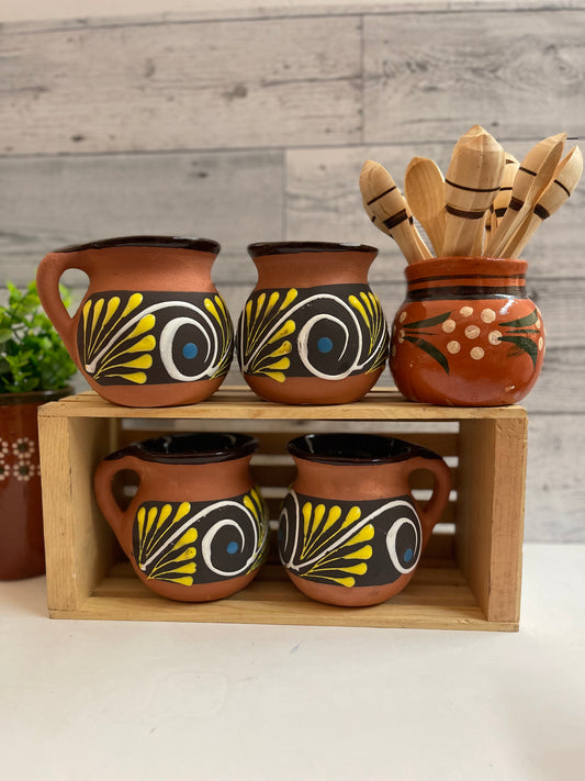 Handmade red clay Mexican jarrito. Mexican jarrito mug.engobados hechos a mano.dark chocolate color.jarrito coffee mugs