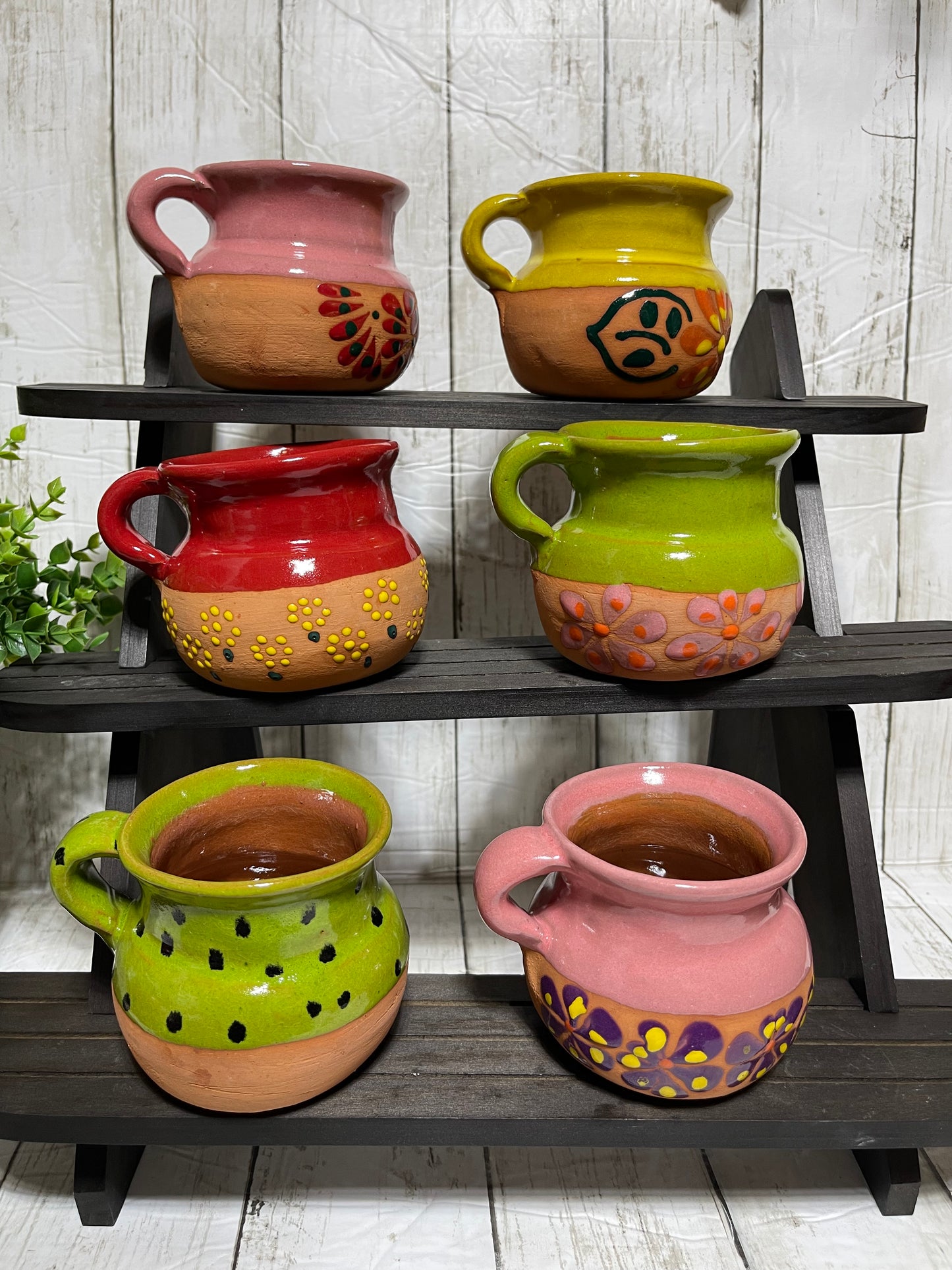 Puebla Mexico pottery Jarrito de barro cafetero/colored terracotta coffee mug