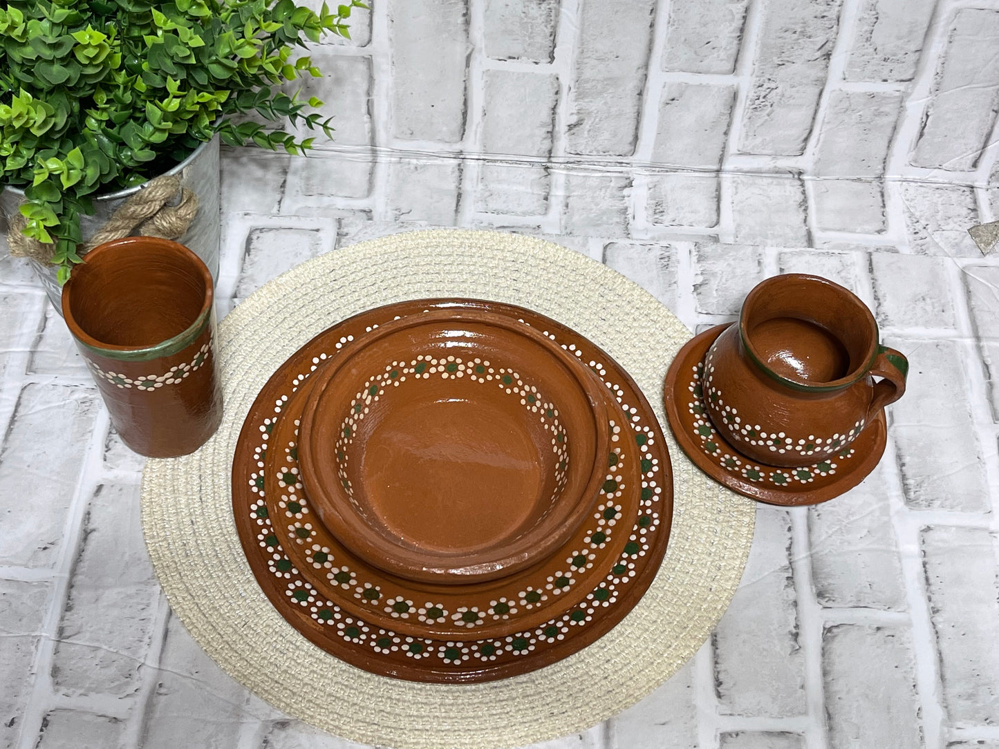 Mexico Handcrafted Tonala, Jalisco terracotta dinnerware- vajilla de barro hecho a mano.