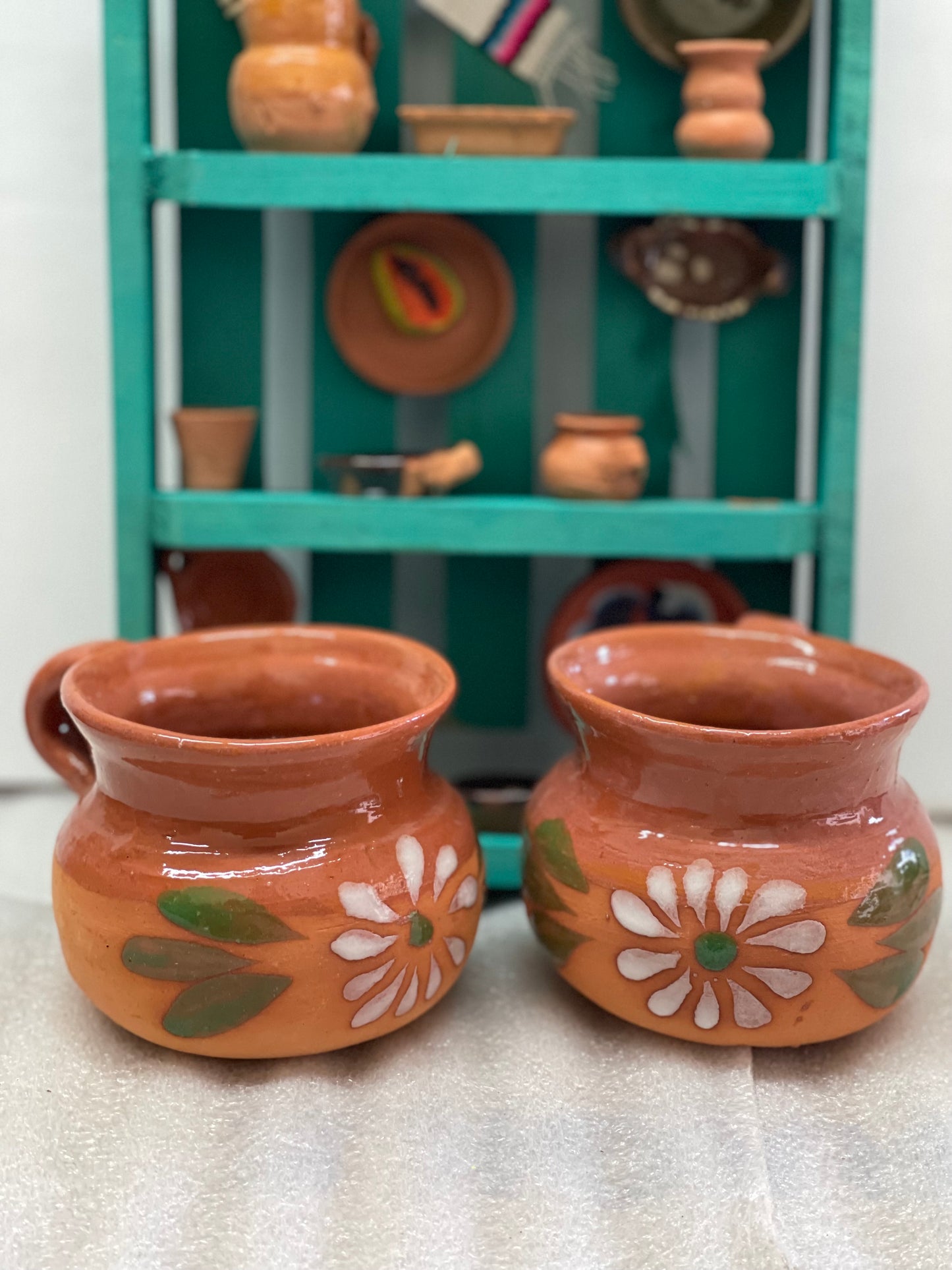 Mexican terracotta cafetero mug.2pc Mexican mug. Mexican cup. Barro de Puebla. Taza de barro. Barro Poblano. Lead free mexican mug.