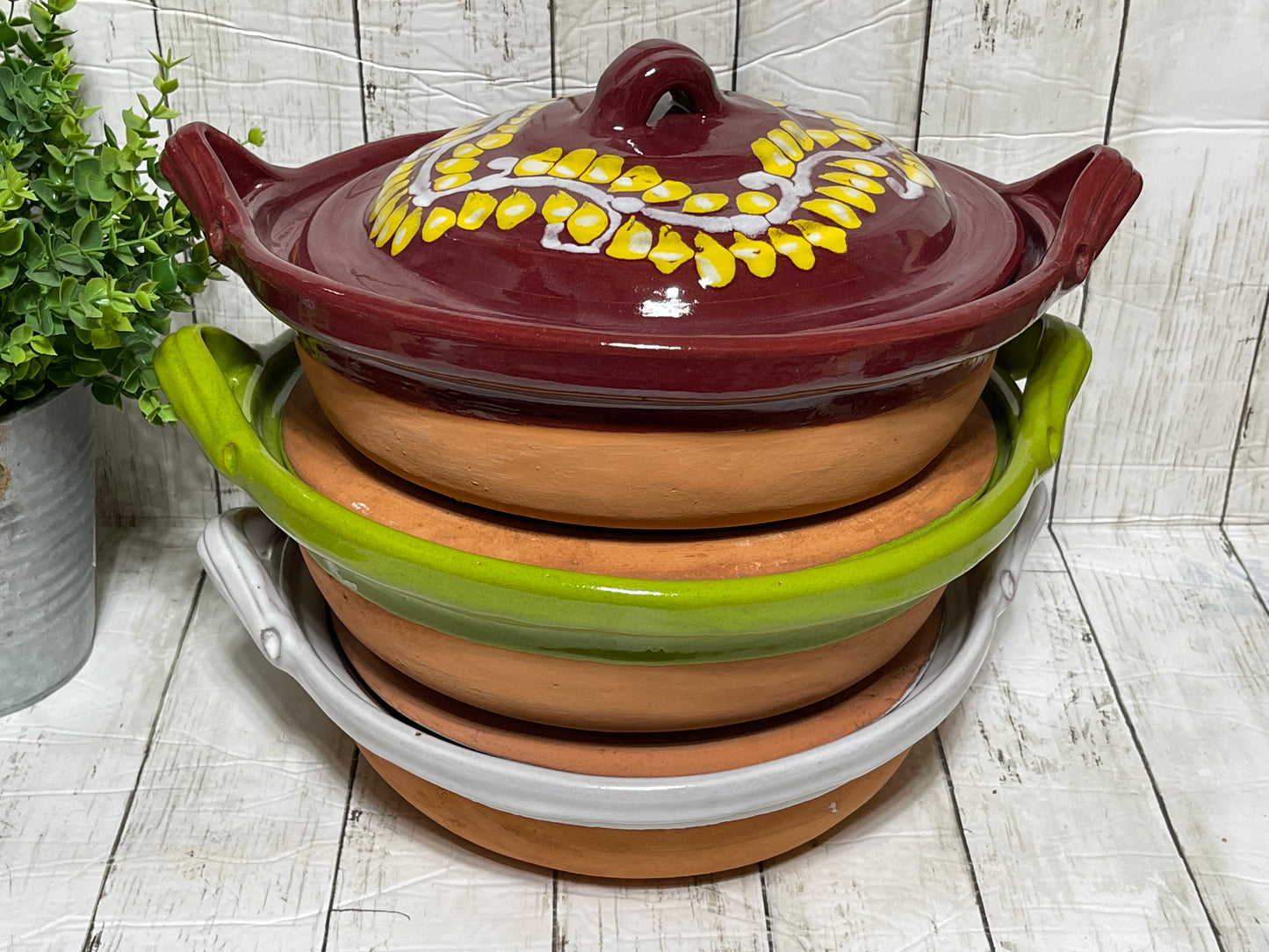 Mexico pottery 12” terracotta casserole with lid /hand painted lid assorted colors/Panera de barro