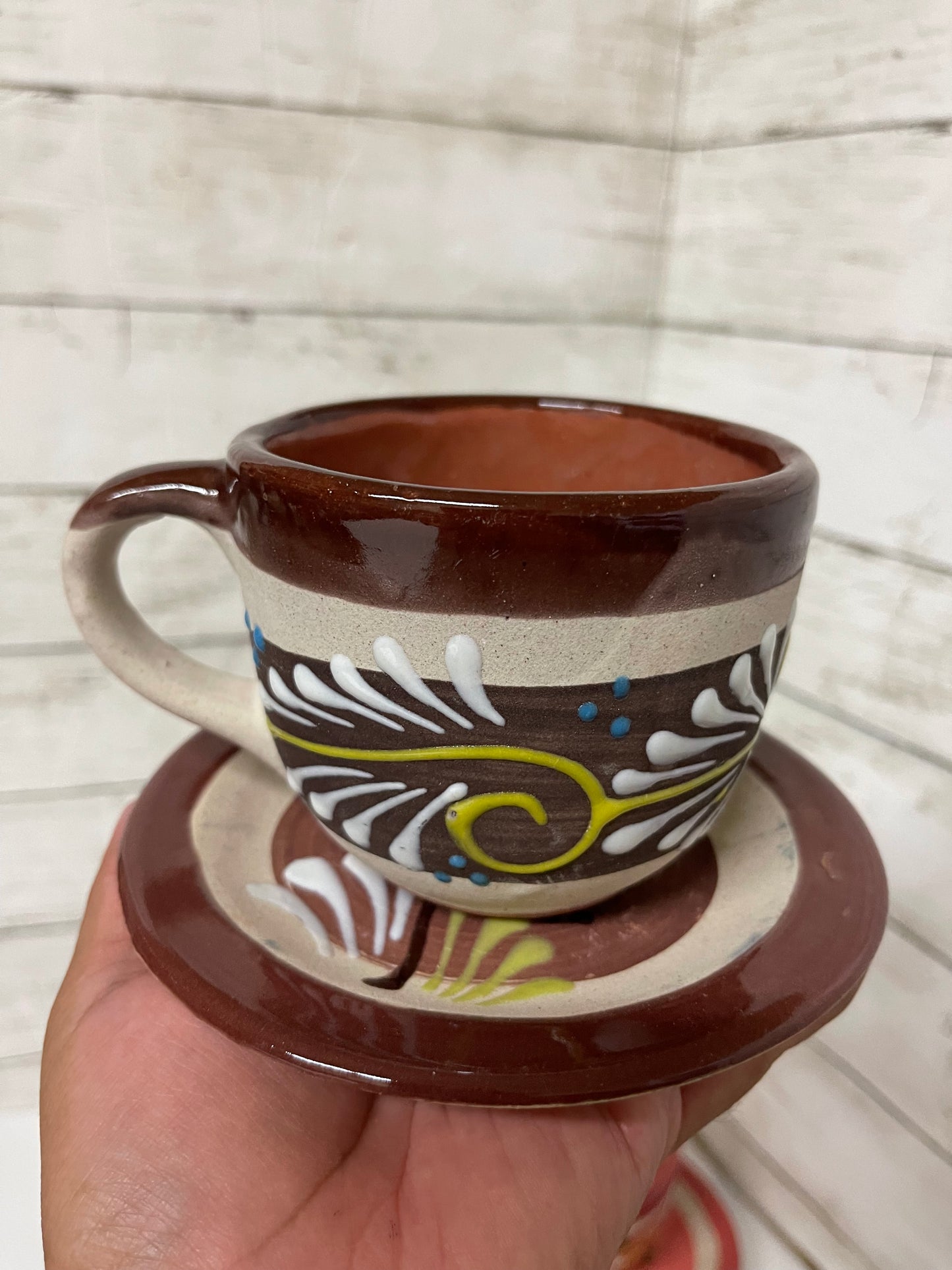 Michoacan pottery mug and plate gift set/barro mexicano taza y plato/artesania mexicana/juego de te/coffee gift set