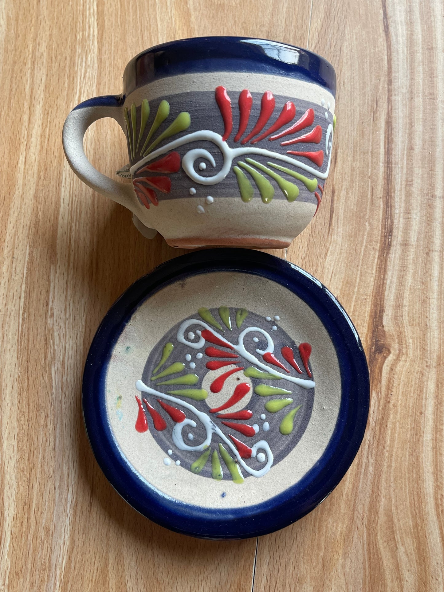 Michoacan pottery mug and plate gift set/barro mexicano taza y plato/artesania mexicana/juego de te/coffee gift set
