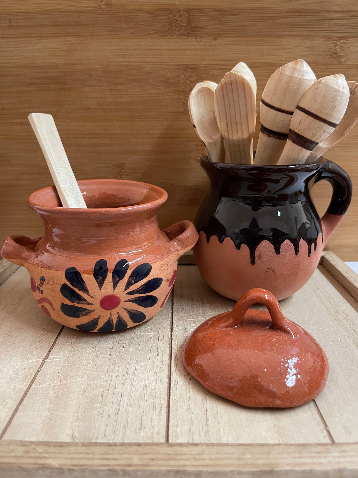 Mexico’s Handcrafted molinillo/spoon 2pc-6” wooden whisk/stirrer/mini molinillo de madera. Wooden tea spoon. Cuchara de madera