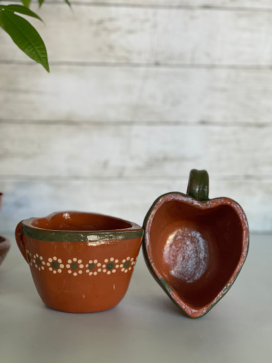 Mexico Handcrafted taza corazón/handmade heart shape mug/terracotta heart mug/rustic taza corazon