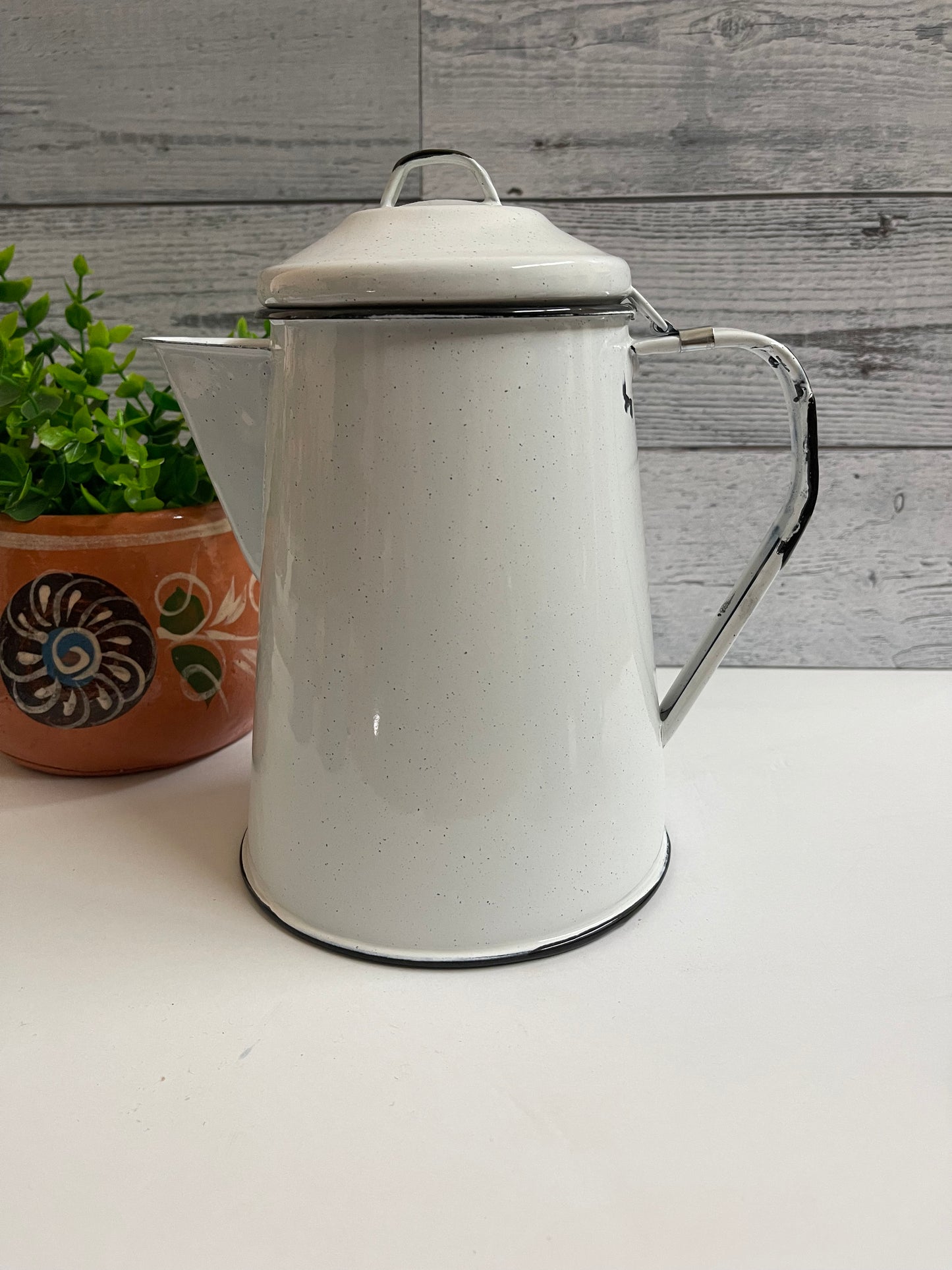 Cafetera de peltre blanco/vintage coffee maker/retro style/vintage tea maker/peltre mexicano/jarra de peltre