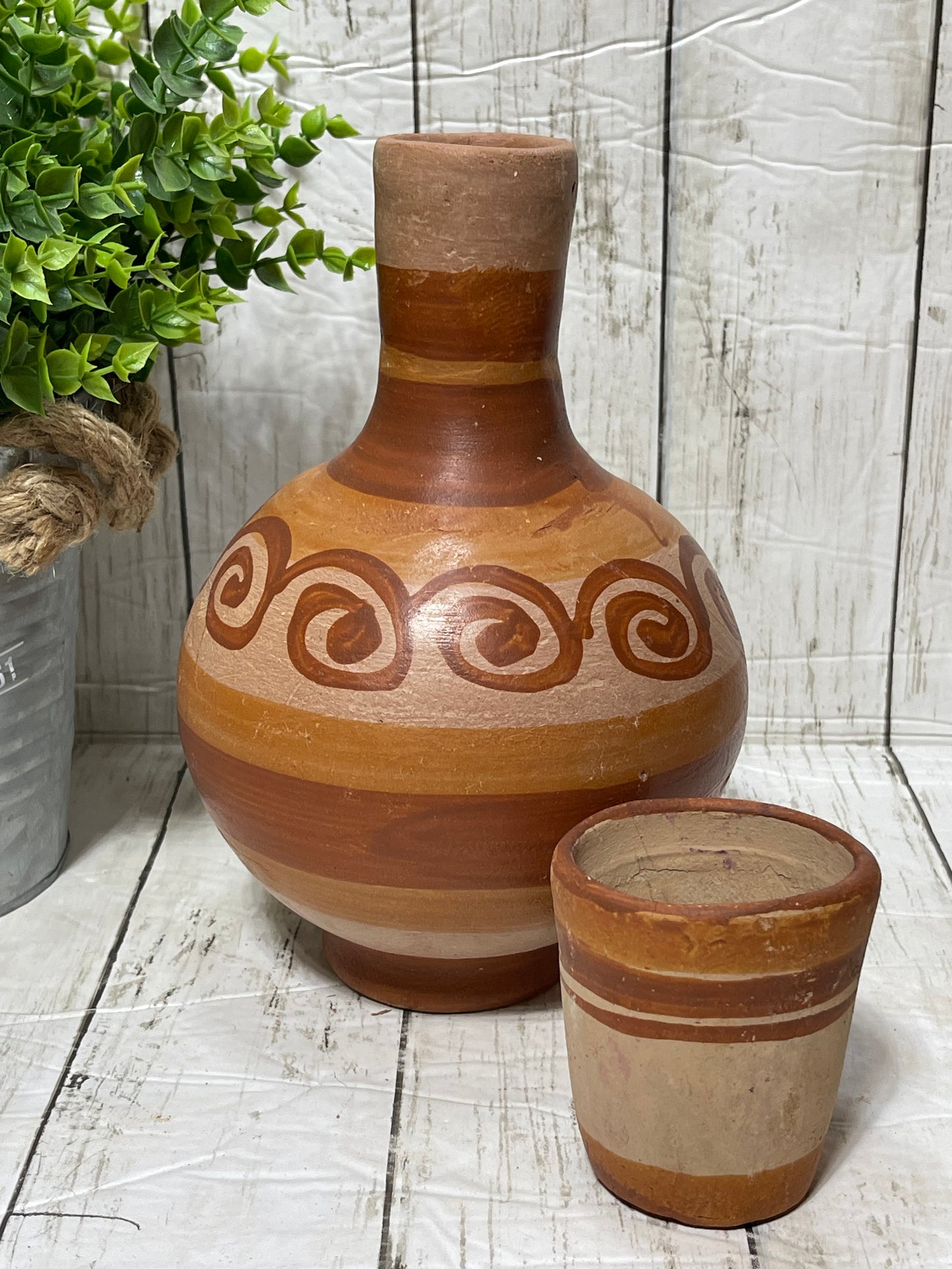 Jalisco Authentic handcrafted vintage water jug/decanter/carafe/terracotta water jug/ botellon de barro natural tonala