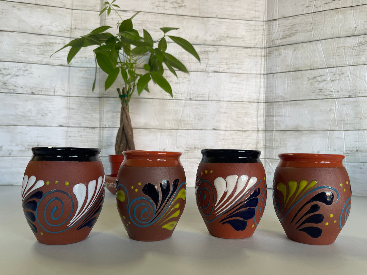 Cantarito de barro decorado/red clay cantarito hand designed/mexico clay cantarito cup