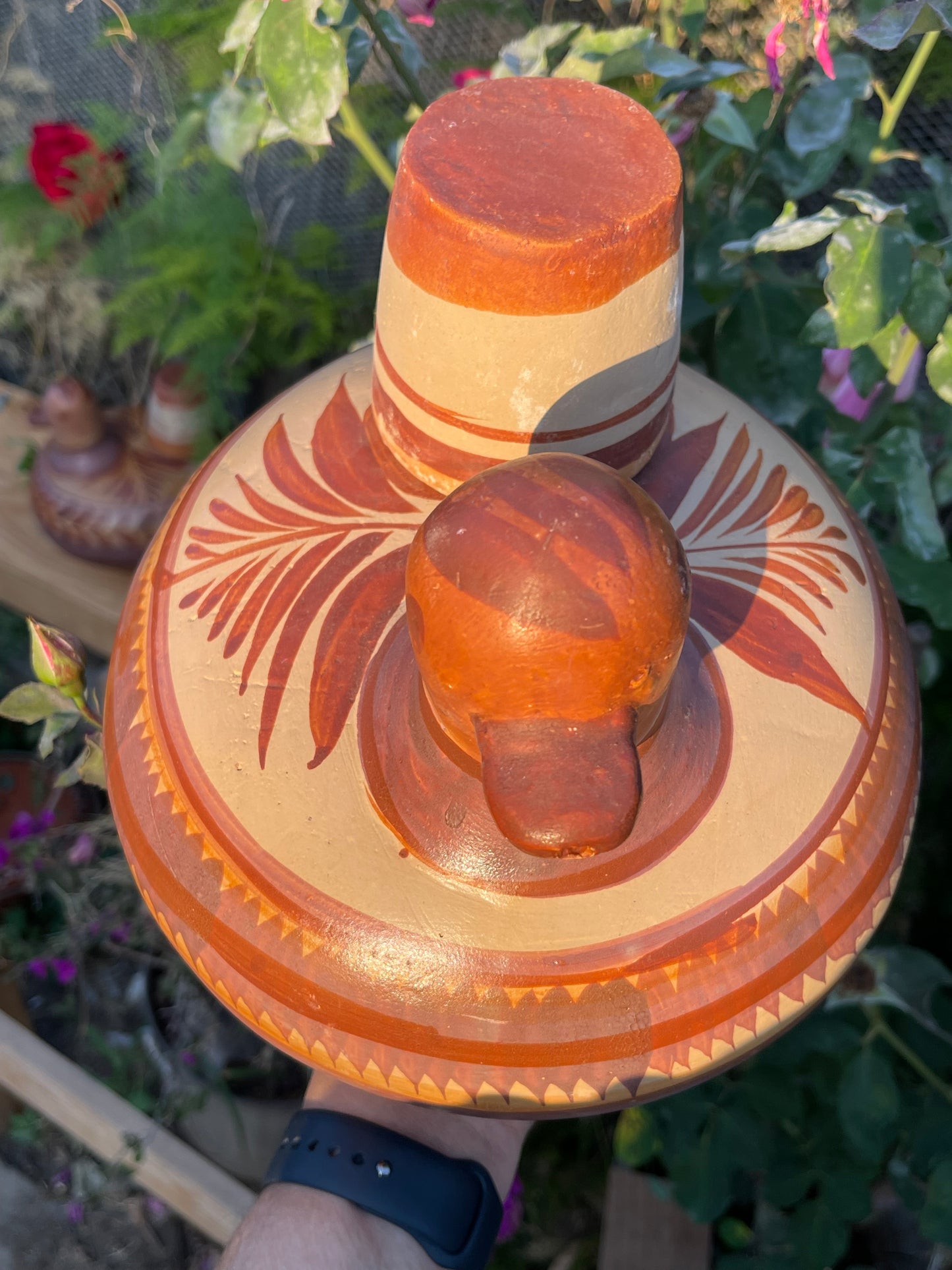 Vintage terracota duck water jug with cup/botellon pato con vaso/authentic clay carafe//decanter/botellon pato barro natural auténtico