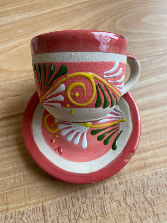 Michoacan pottery mug and plate gift set/barro mexicano taza y plato/artesania mexicana/juego de te/coffee gift set