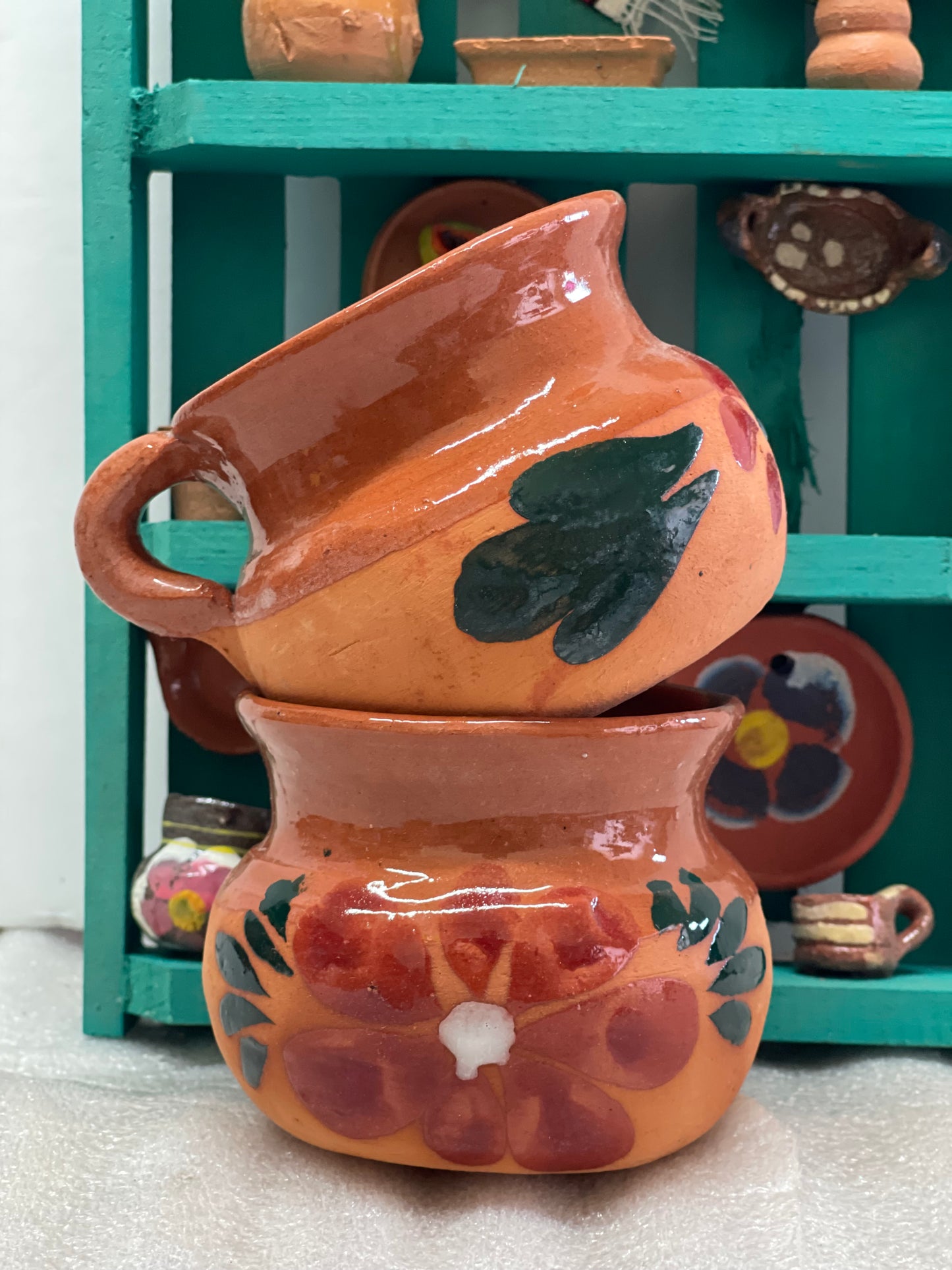 Mexican terracotta cafetero mug.2pc Mexican mug. Mexican cup. Barro de Puebla. Taza de barro. Barro Poblano. Lead free mexican mug.