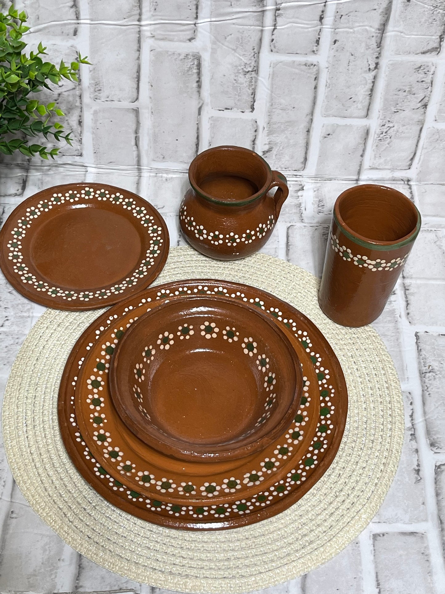 Rustic Handcrafted Mexico terracotta dinnerware- vajilla de barro hecho a mano.