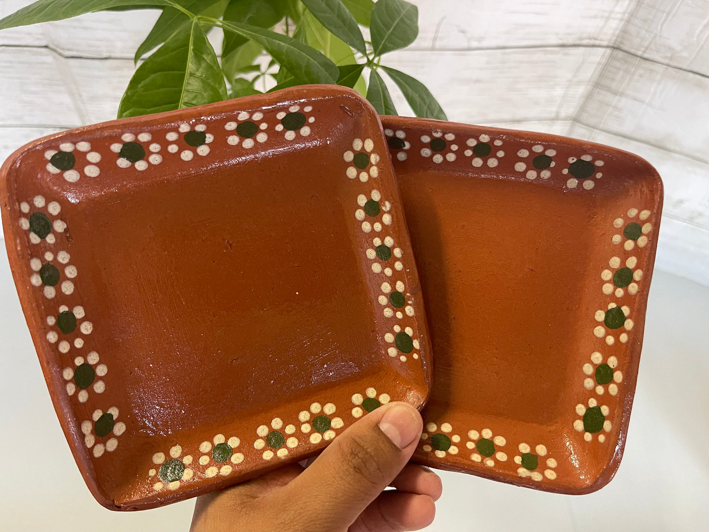 Mexico Traditional clay tableware/dinnerware table setting red clay plates/platos de barro Tonala/vajilla de barro cuadro