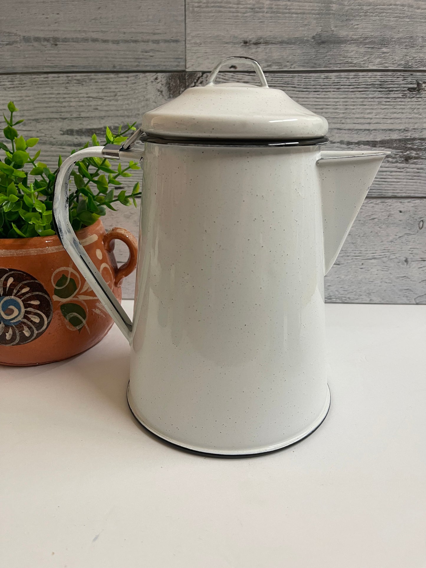 Cafetera de peltre blanco/vintage coffee maker/retro style/vintage tea maker/peltre mexicano/jarra de peltre