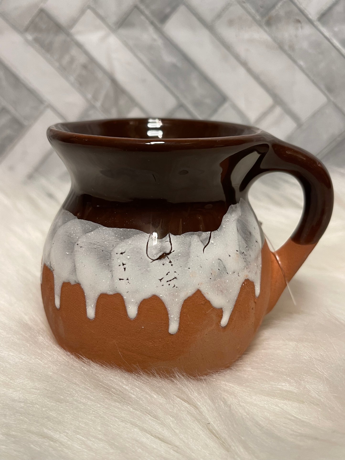 Mexican 4pc handmade terracotta coffee mug 2-tone- jarritos cafetero