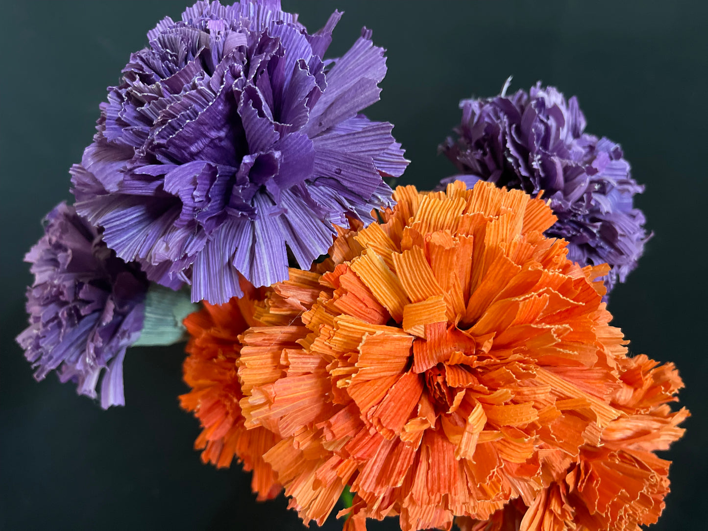 Flores artesanales día de muertos/cempasuchil de hoja seca/corn husk cempasuchil/marigold hand made flowers 3pc set