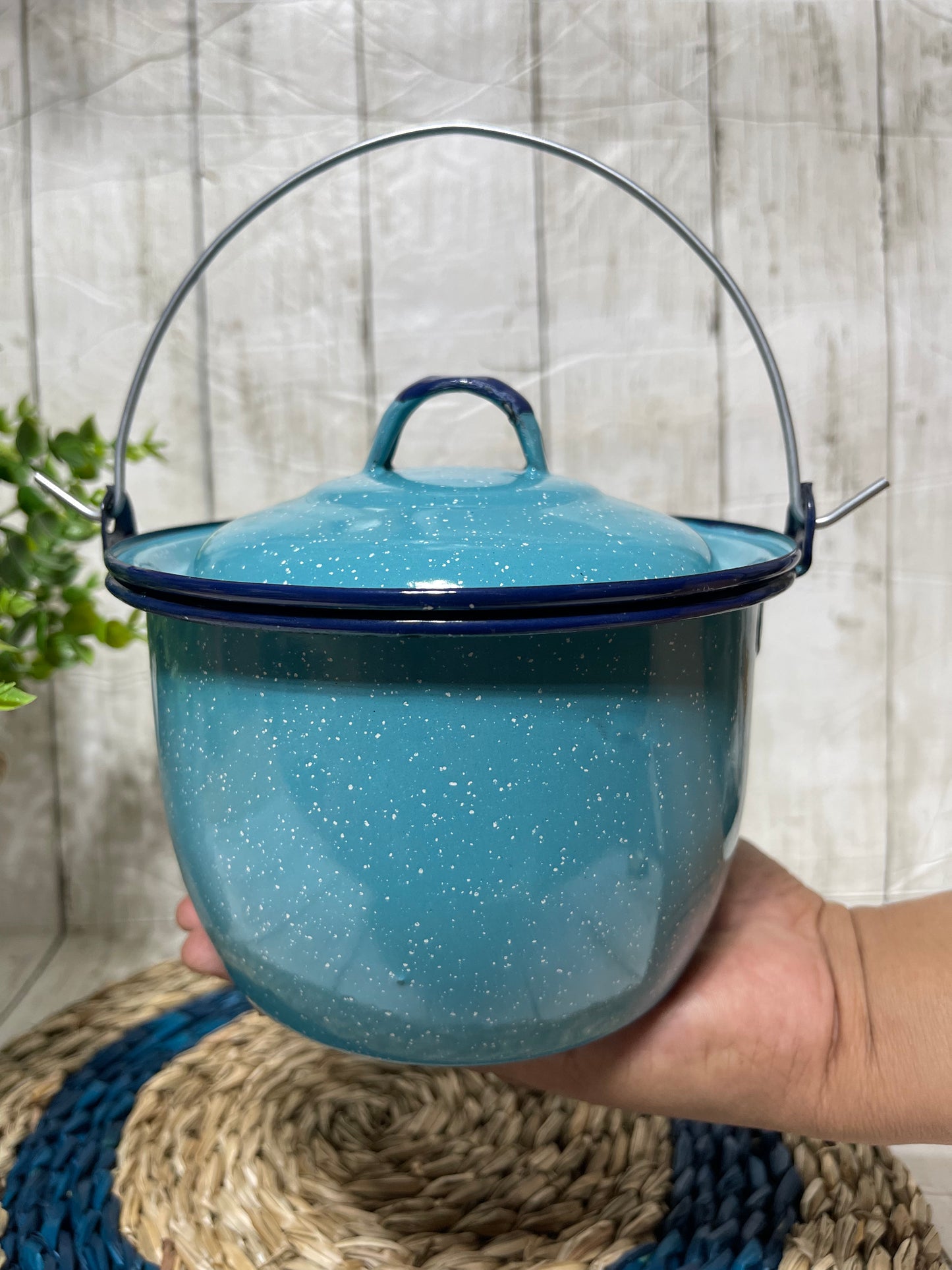 Peltre mexicano/blue-steel-1.5qt round pot with handle/ollita de peltre redonda,