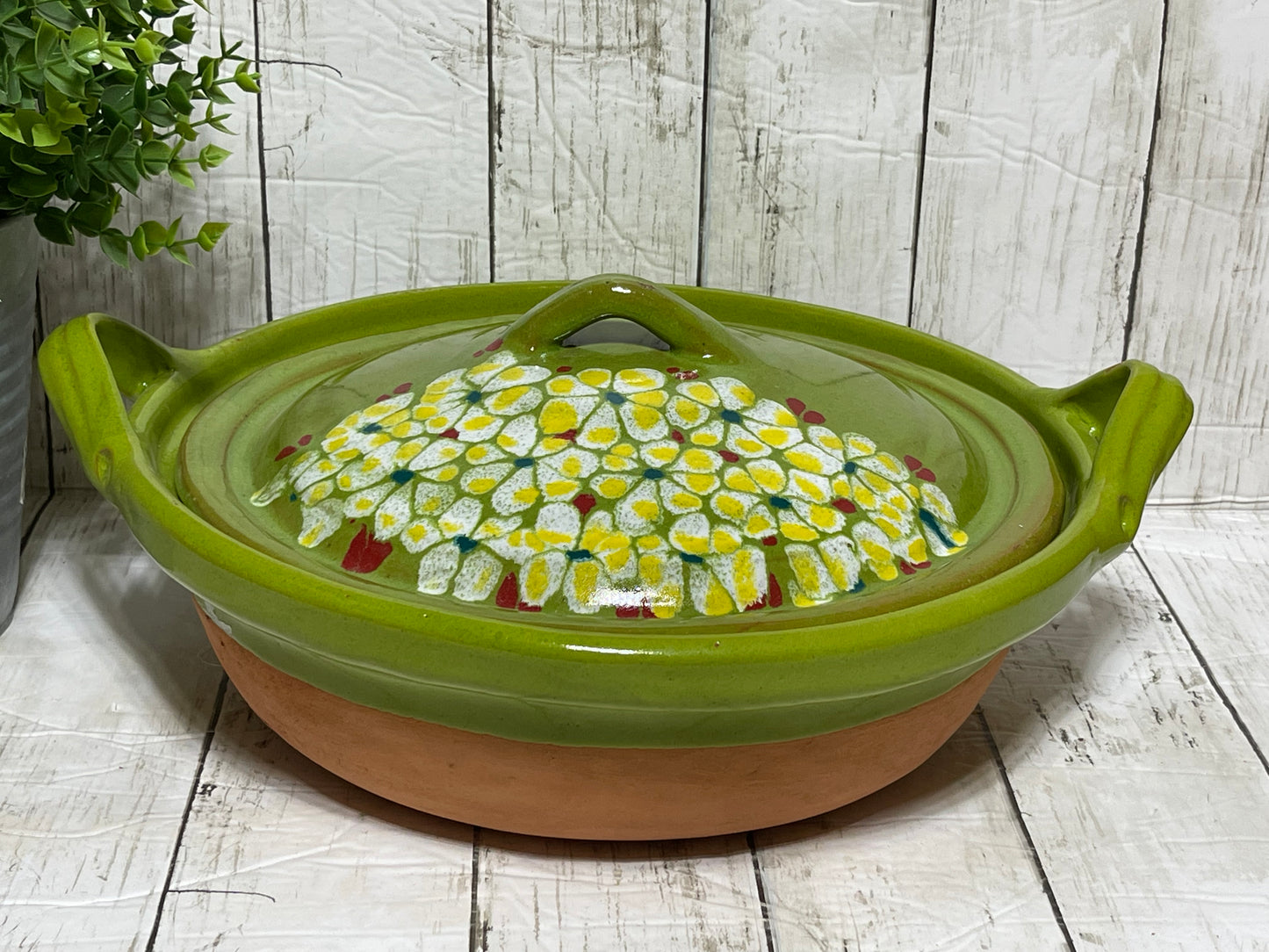 Mexico pottery 12” terracotta casserole with lid /hand painted lid assorted colors/Panera de barro