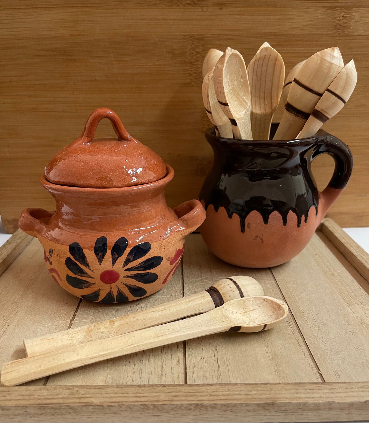 Mexico’s Handcrafted molinillo/spoon 2pc-6” wooden whisk/stirrer/mini molinillo de madera. Wooden tea spoon. Cuchara de madera