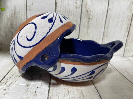 Cazuelita de barro talavera design/salser bowl de barro/salsa bowl white/navy/Mexico pottery