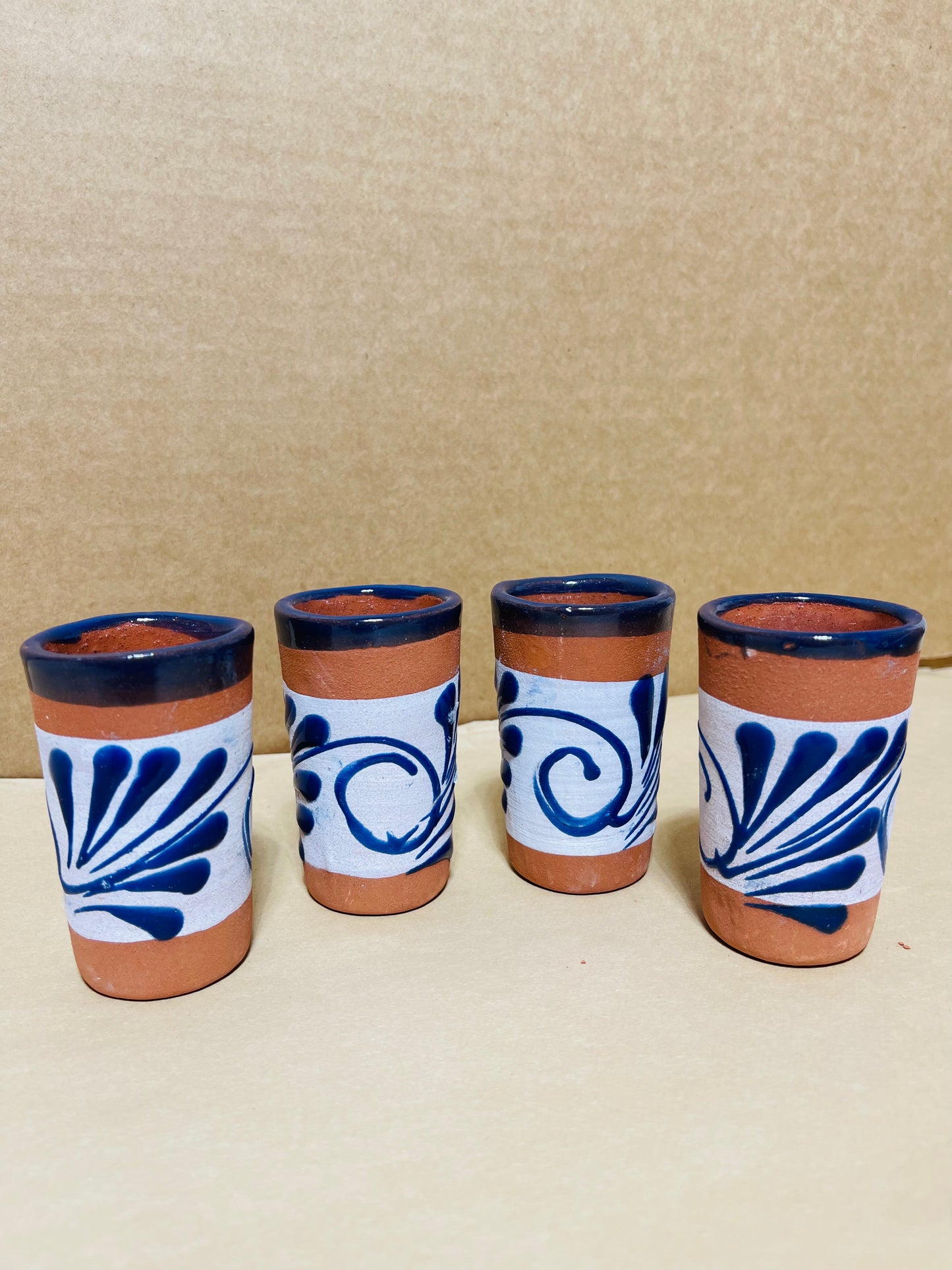 Hand crafted Mexican pottery terracotta glass shots/tequileros de barro