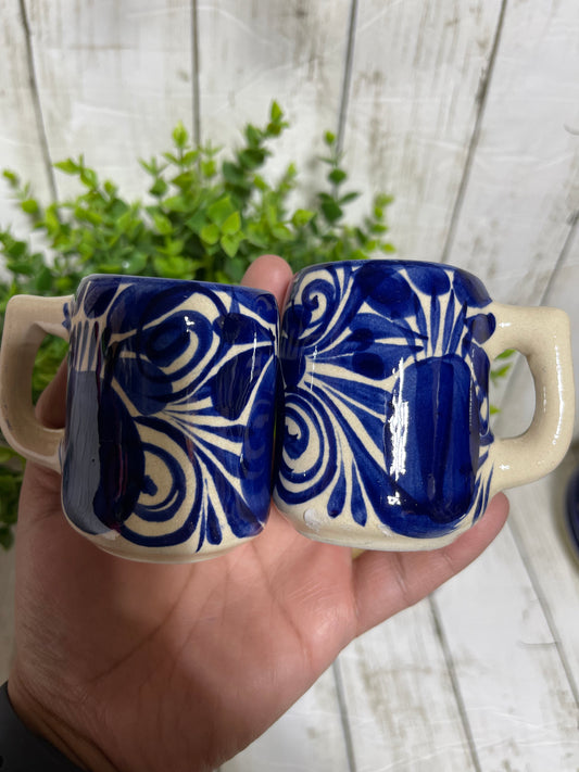 Tazitas Talavera Guanajuato 2pc set/Mini Talavera Mugs/mini Tazitas Talavera azul/mini ceramic mugs