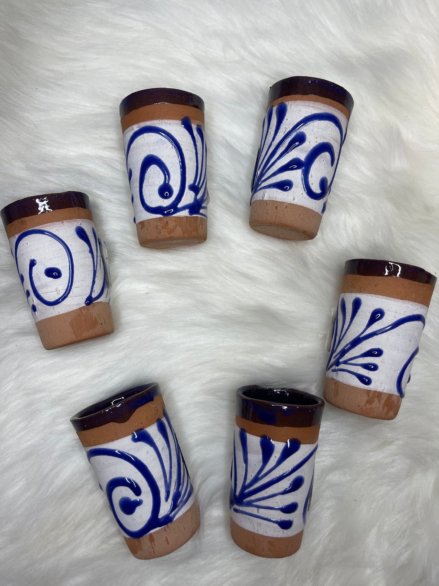 Hand crafted Mexican pottery terracotta glass shots/tequileros de barro