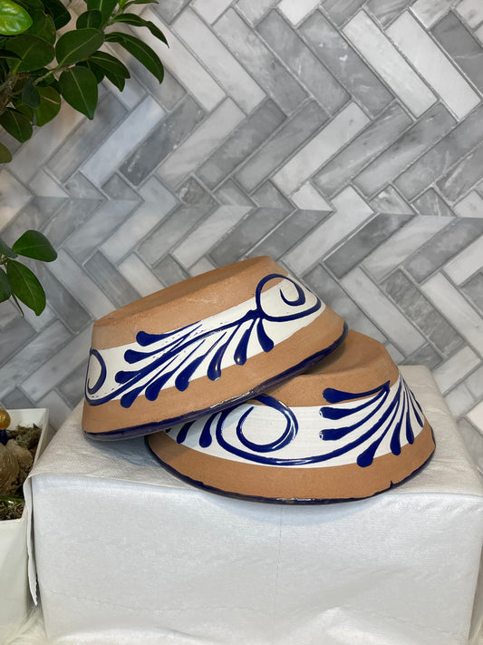 Authentic Mexican terracotta bowls 2pc set - talavera - Platos de barro azul talavera