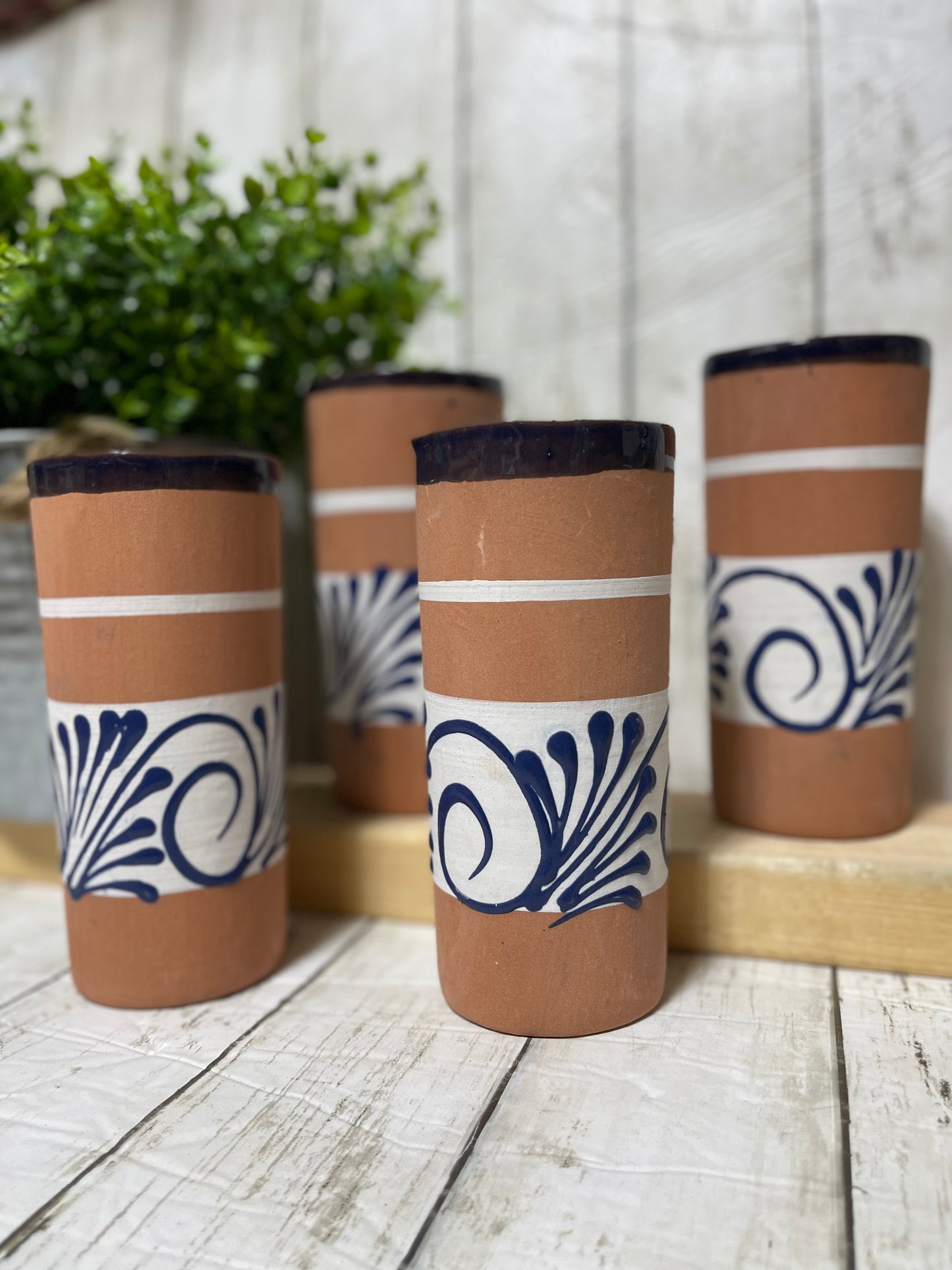 Mexican handmade terracotta tumbler/cup/jaibolero assorted colors 7”/navy blue/canela - Vaso de barro