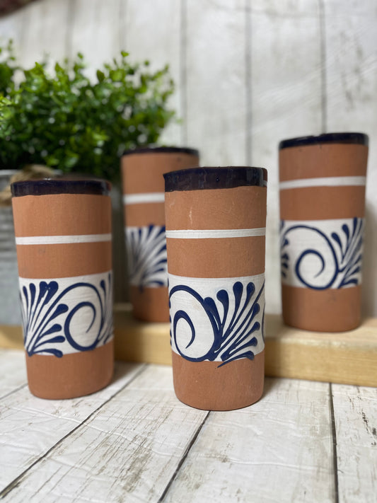 Mexican handmade terracotta tumbler/cup/jaibolero assorted colors 7”/navy blue/canela - Vaso de barro