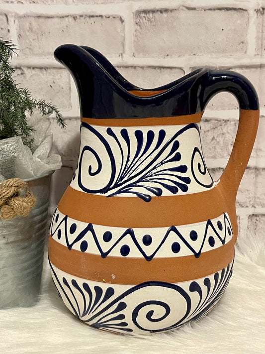 Authentic handcrafted ceramic pottery/terracotta jar-pitcher Talavera design- jarra de barro cafetera/champurrado/aguas frescas