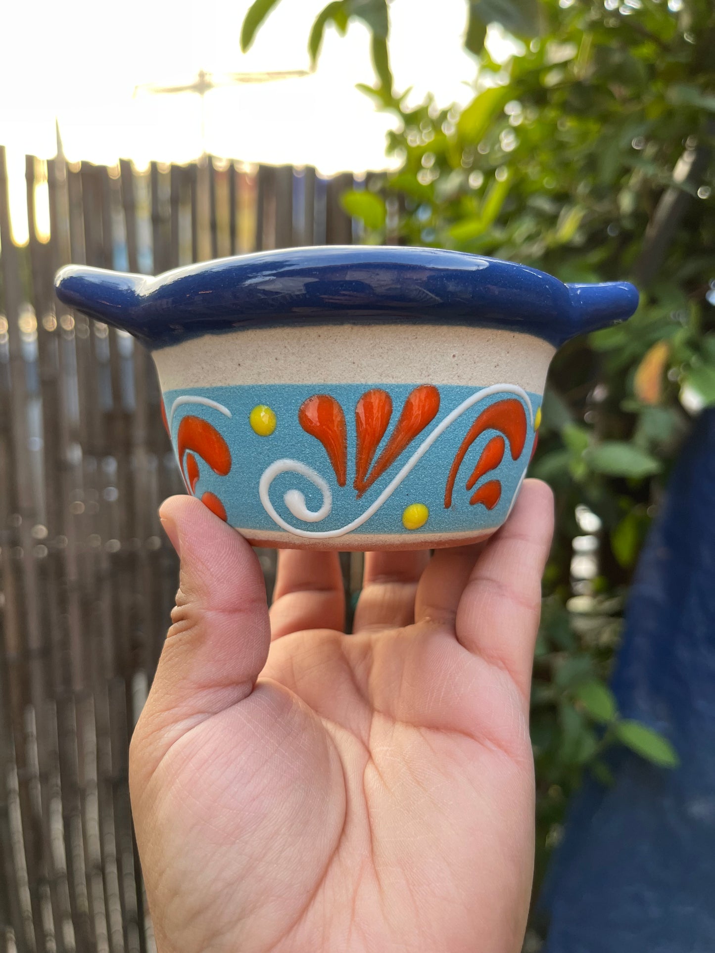 hand painted pottery 4”-mini cazito  assorted colors- mini cazito salsero de barro